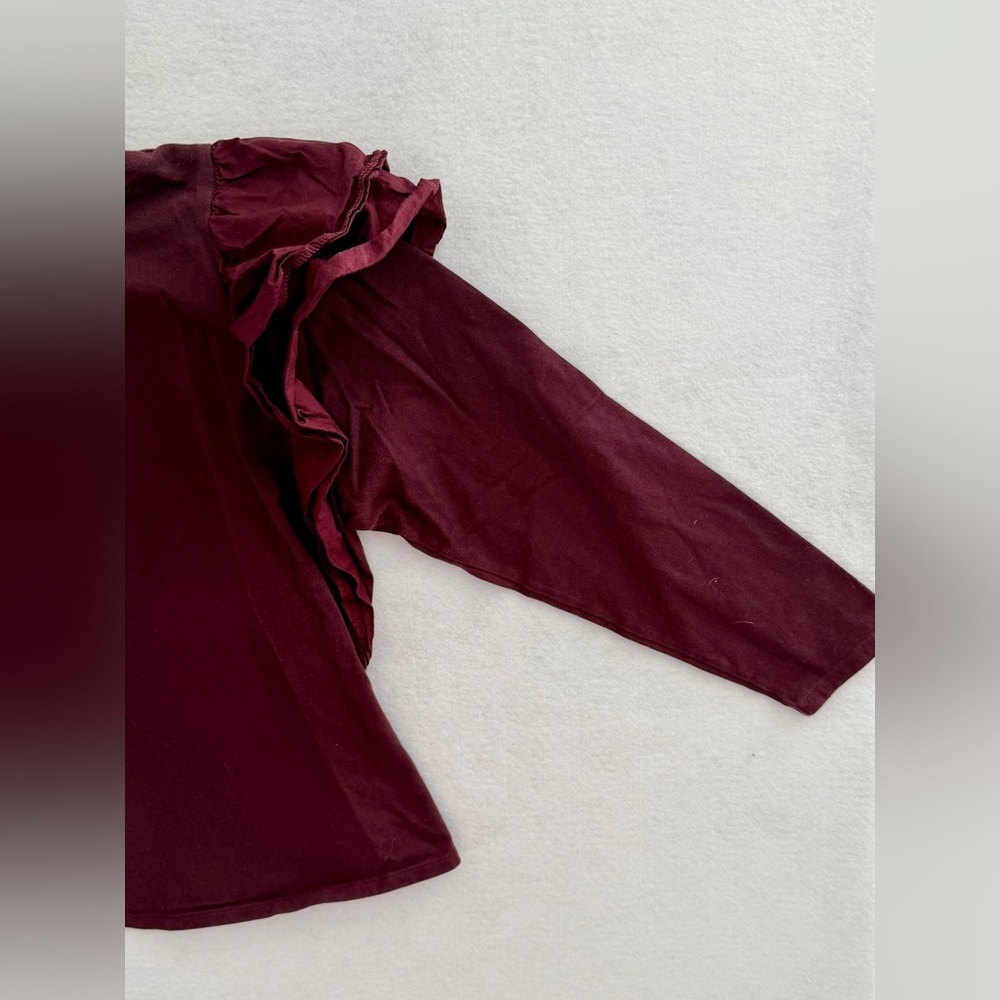 Who What Wear Burgundy Ruffled Long Sleeve Top- Size 1X - Picture 4 of 5